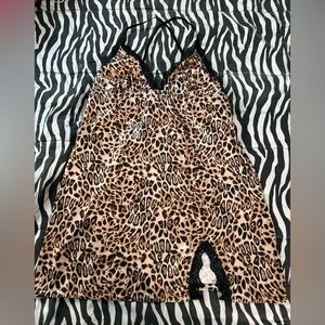 Leopard Print Lace Trim Slip Dress from Windsor.  Large, New without tags!